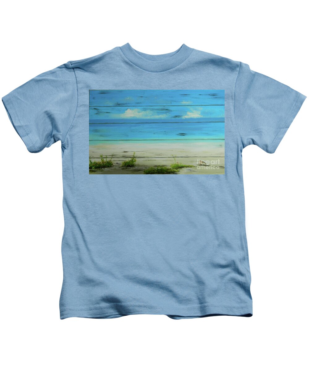 Tropical Landscape Kids T-Shirt featuring the painting I Love The Beach 2 by Kenneth Harris