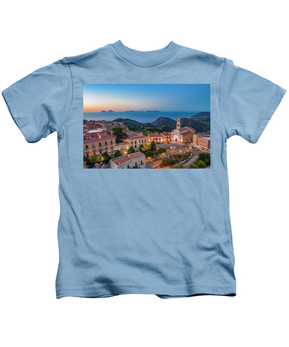 Italy, Sicily, Messina District, Mediterranean Sea, Naso, The Village Of  Naso Seen From Above Kids T-Shirt by Antonino Bartuccio - Pixels