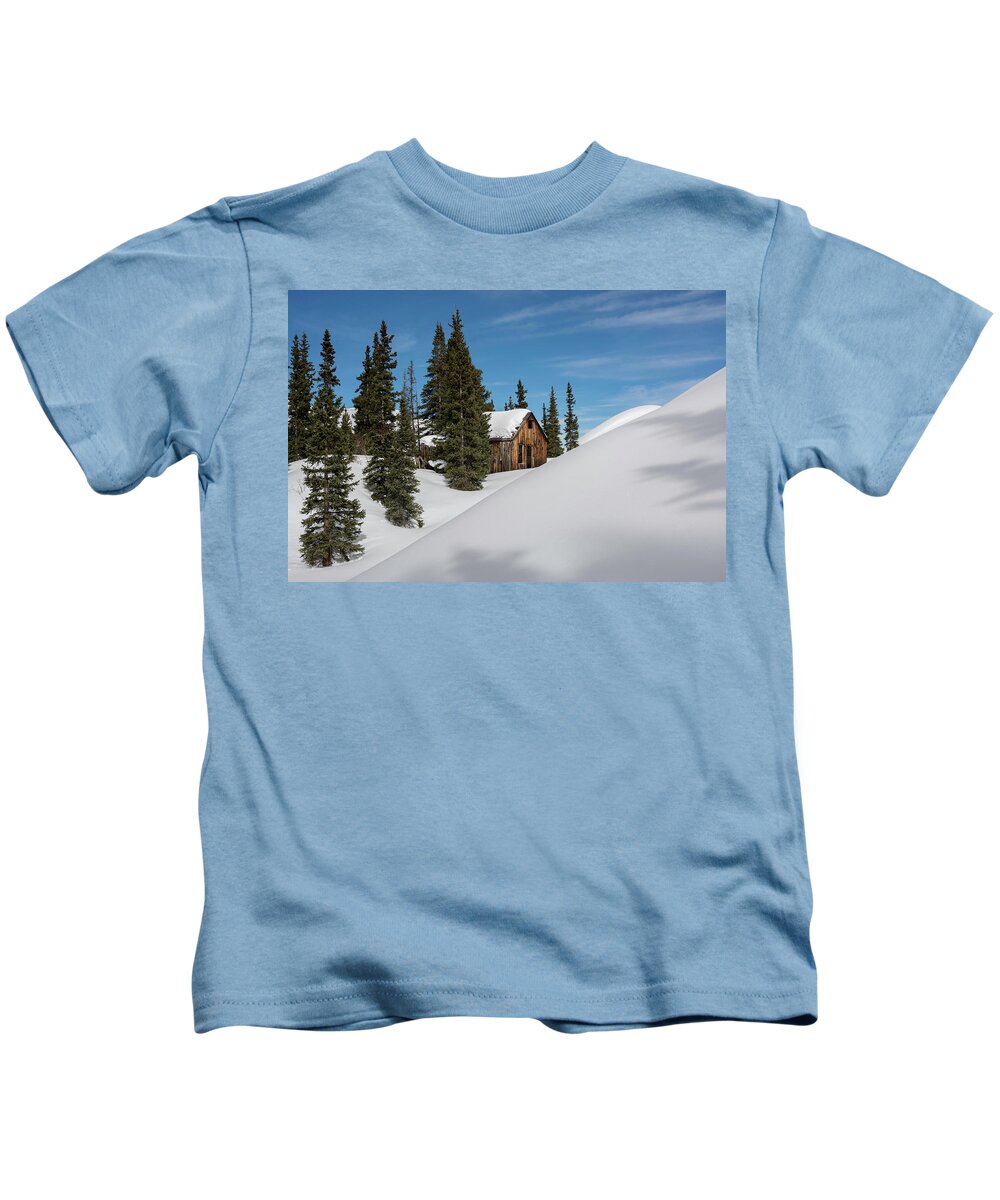Mining Kids T-Shirt featuring the photograph Little Cabin by Angela Moyer