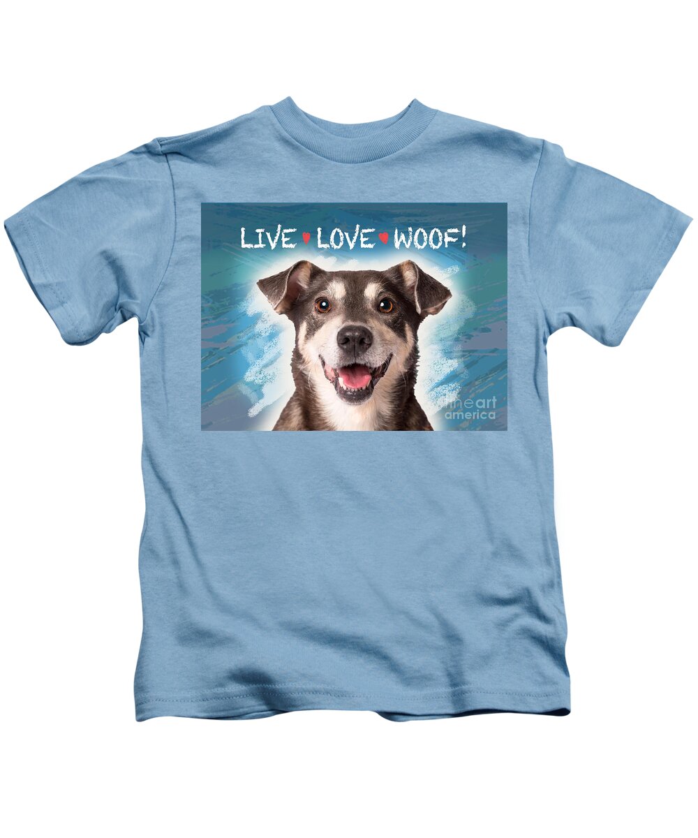 Dog Kids T-Shirt featuring the digital art Live Love Woof by Evie Cook