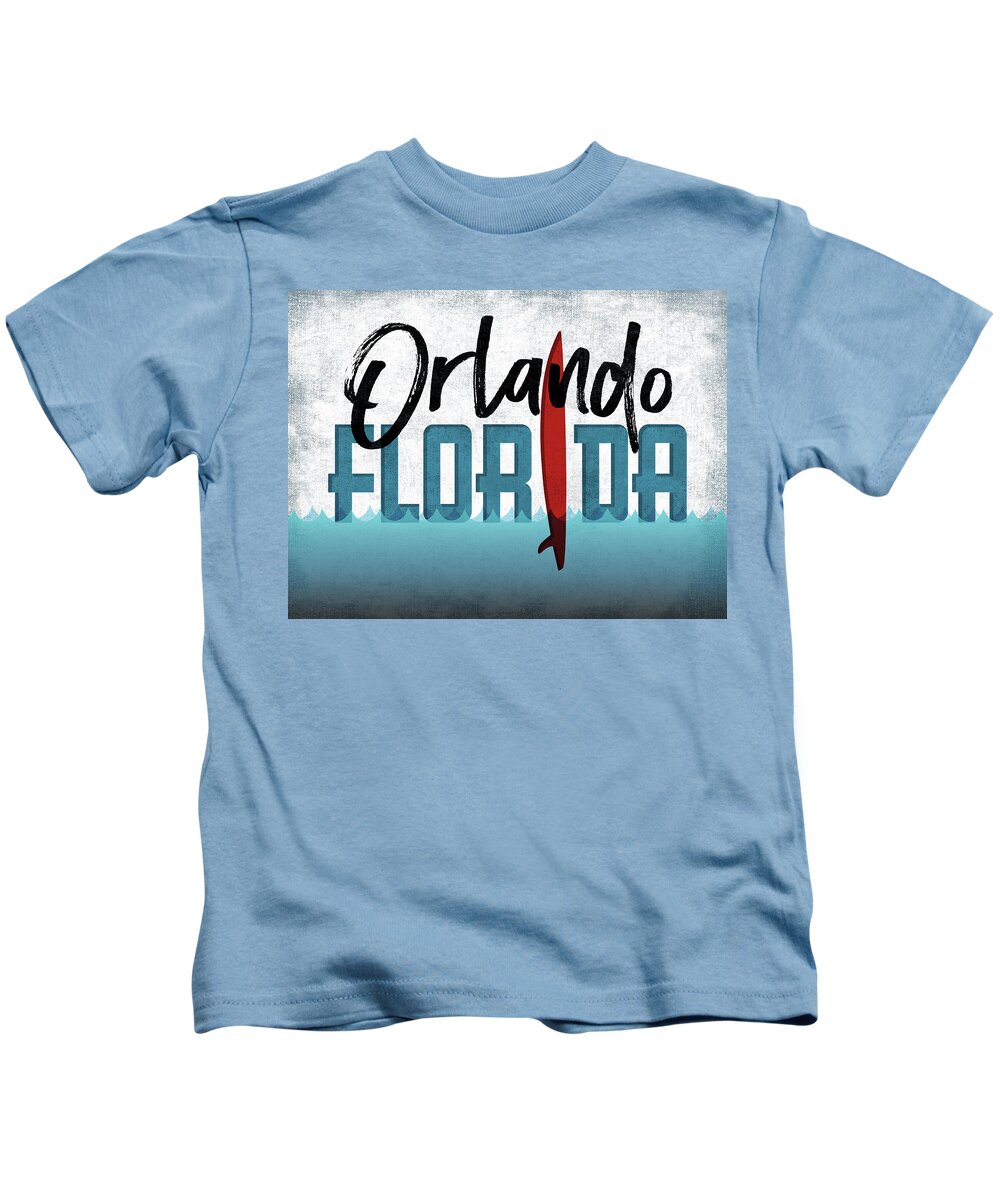 Orlando Kids T-Shirt featuring the digital art Orlando Florida Surfboard by Flo Karp