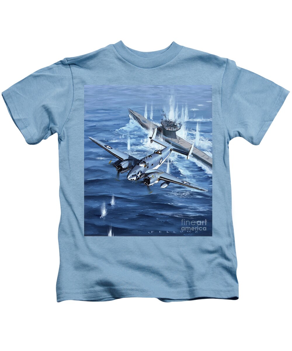 Military Aircraft Kids T-Shirt featuring the painting Lockheed PV-1 Ventura by Jack Fellows
