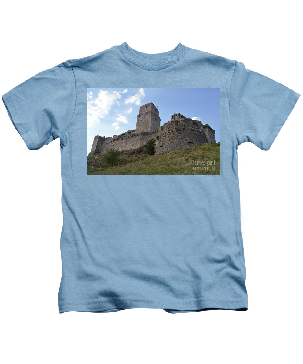 Rocca Kids T-Shirt featuring the photograph Rocca Maggiore Fortress in Assisi by Aicy Karbstein
