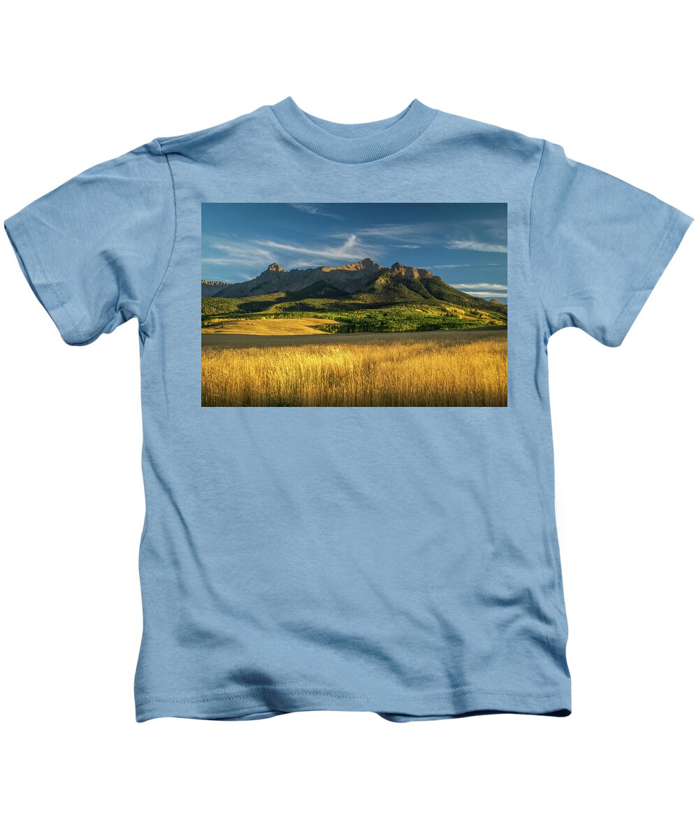 Aspens Kids T-Shirt featuring the photograph San Juan Gold Grass by Johnny Boyd