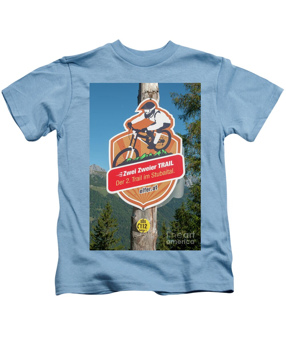 Single Kids T-Shirt featuring the photograph Single Downhill Cycling Trail B2 by Ilan Rosen
