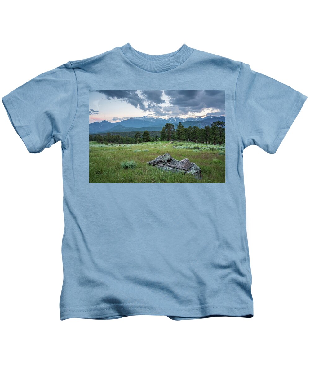 America Kids T-Shirt featuring the photograph Sunset in Rocky Mountain National Park by Kyle Lee
