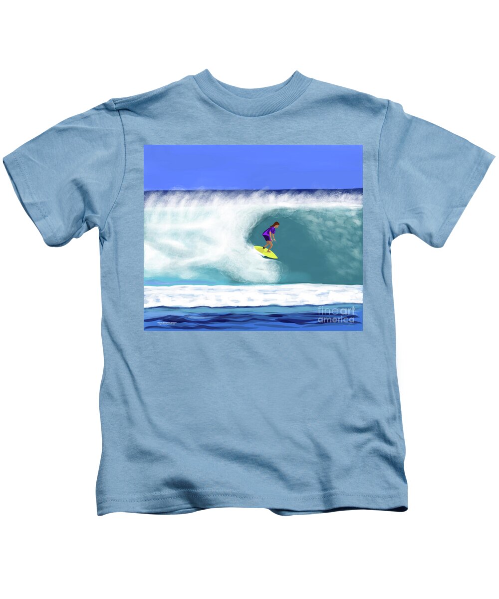 Surfer Girl Kids T-Shirt featuring the digital art Surfer Girl by Annette M Stevenson