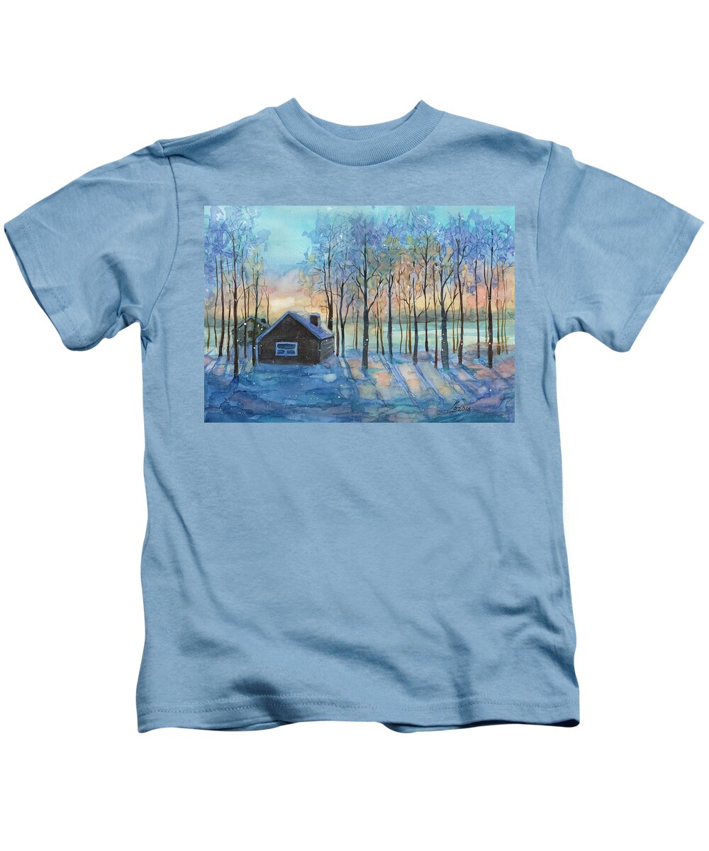 Russian Artists New Wave Kids T-Shirt featuring the painting The Color of Winter is White ? by Ina Petrashkevich