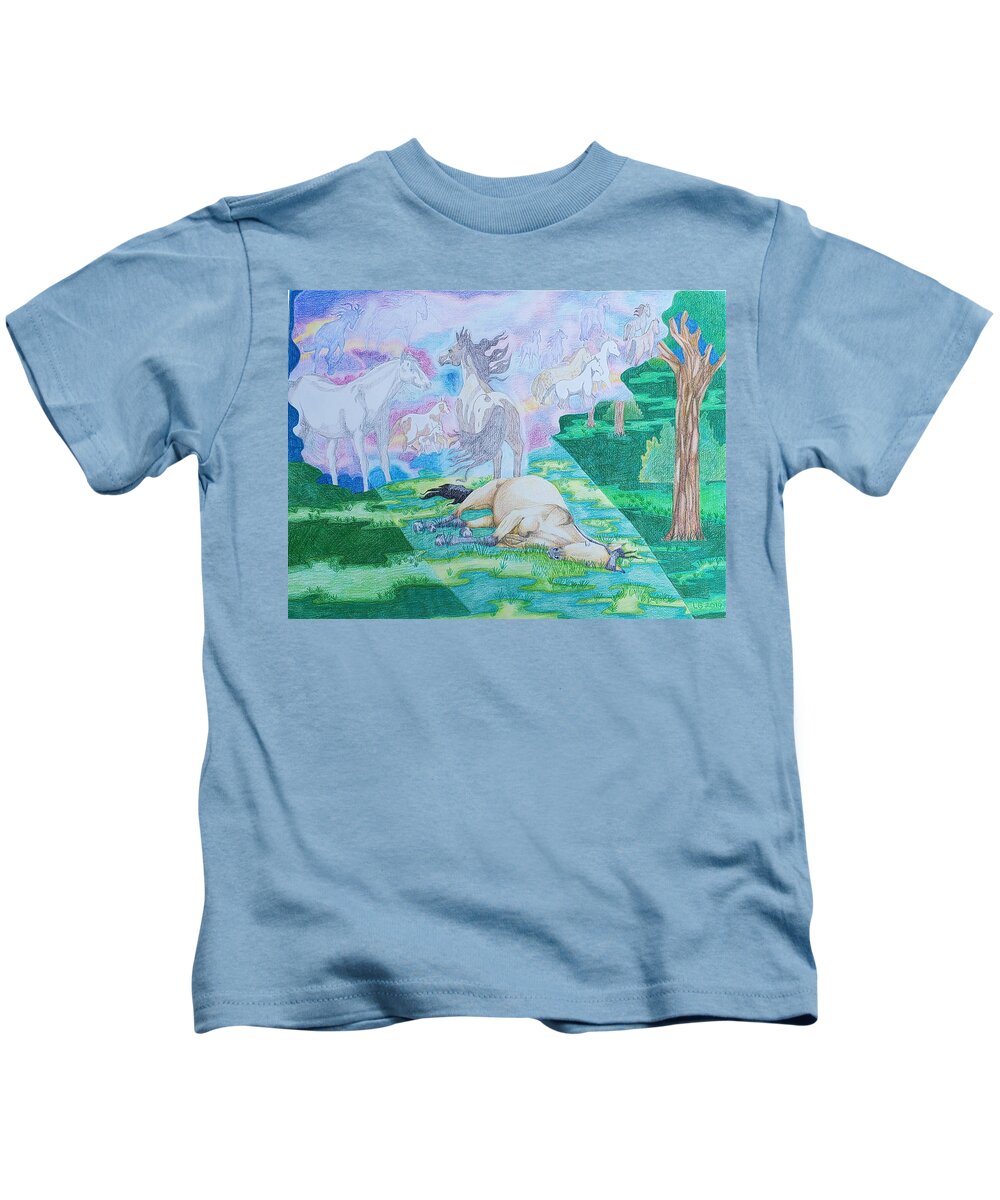 Horses Kids T-Shirt featuring the drawing The Journey Home by Equus Artisan