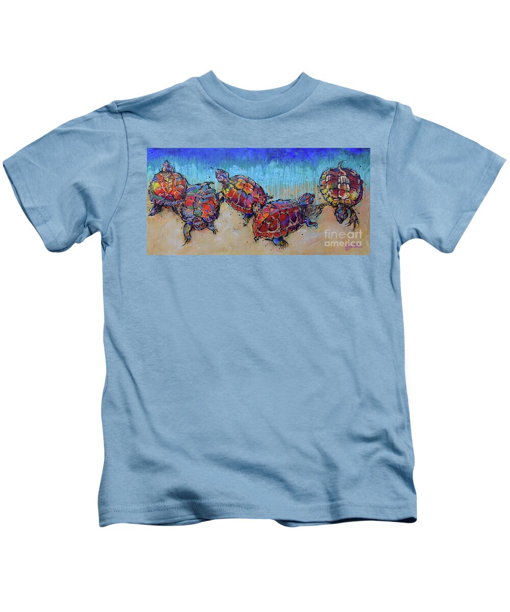 Marine Animals Kids T-Shirt featuring the painting Turtles Club by Jyotika Shroff