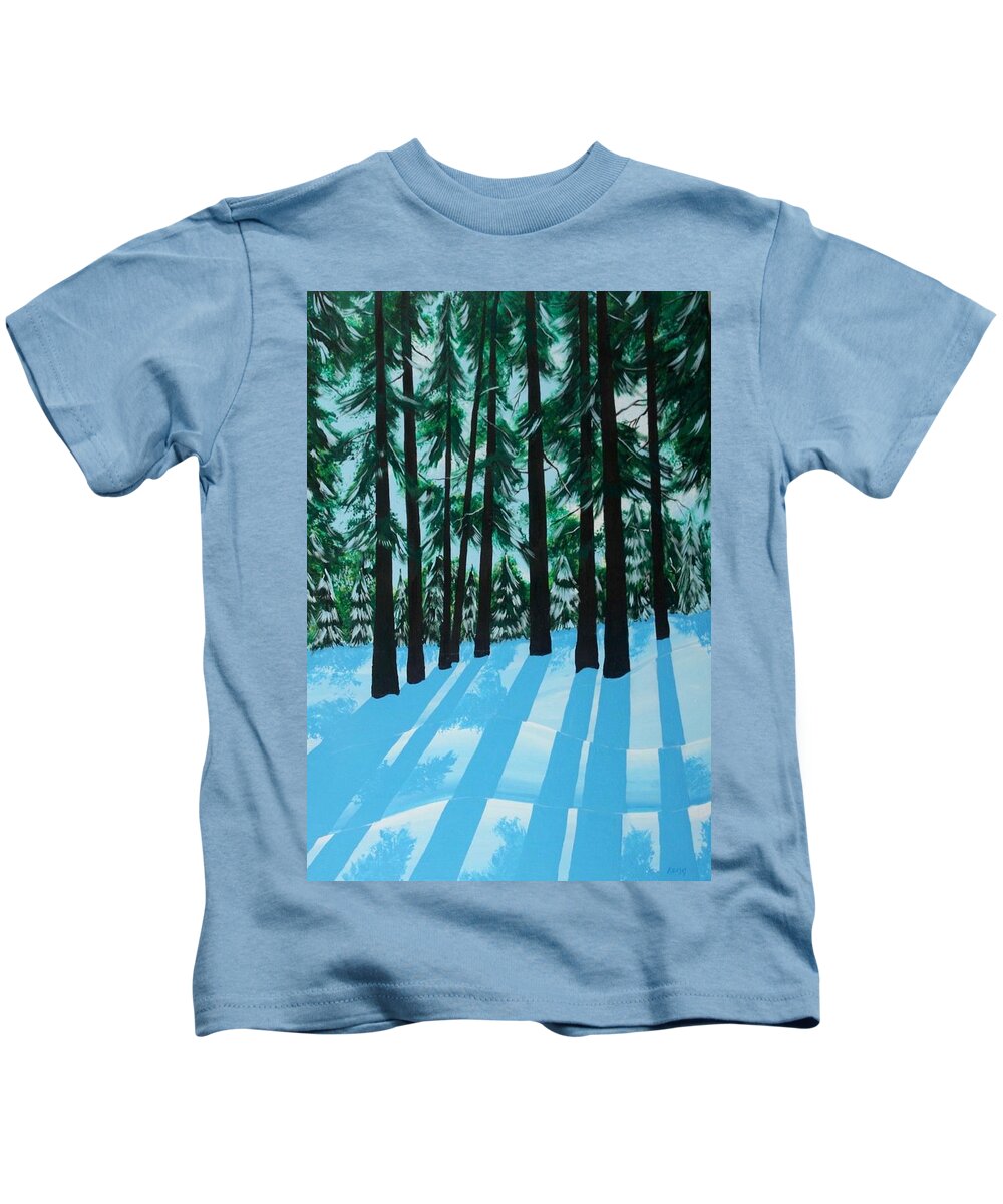 Pine Trees Kids T-Shirt featuring the painting Winter's Spell by Rollin Kocsis