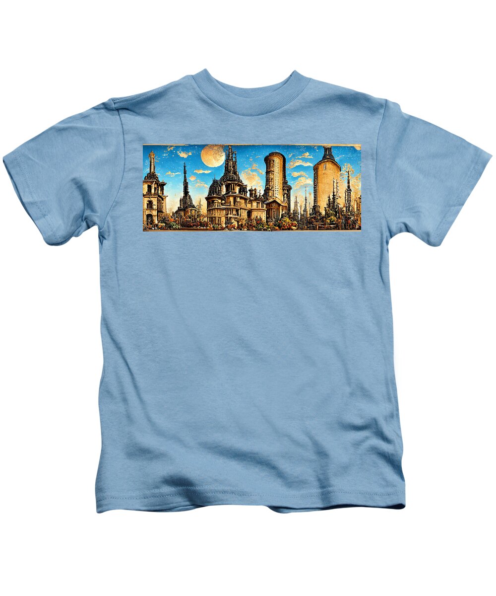 Paris Skyline In The Style Of Charles Décor Kids T-Shirt featuring the painting Paris Skyline in the style of Charles Wysocki q e6a2efaf 0bf9 64566455633 ba5645563 f55 #1 by Celestial Images