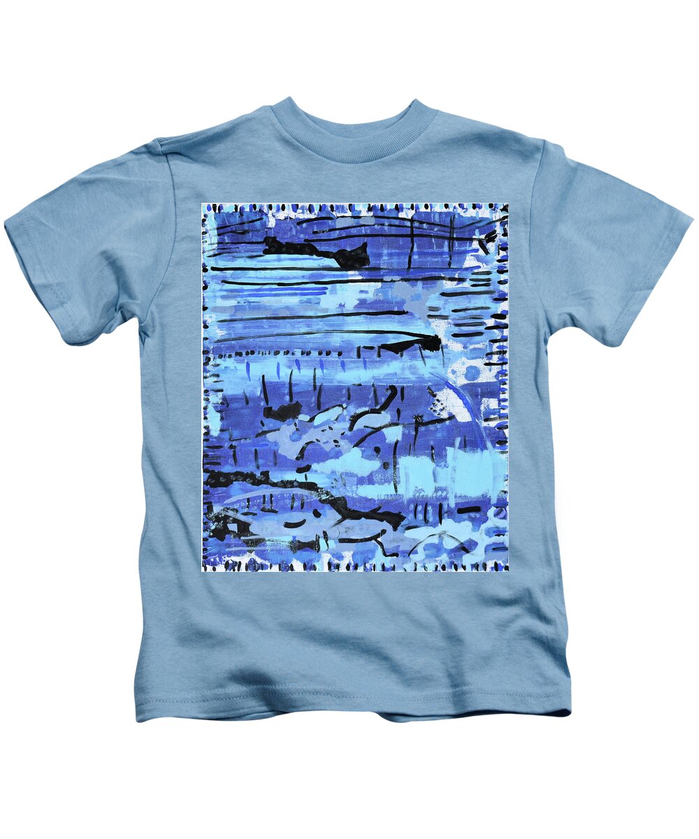 Colorado Kids T-Shirt featuring the painting Something Blue #1 by Pam O'Mara