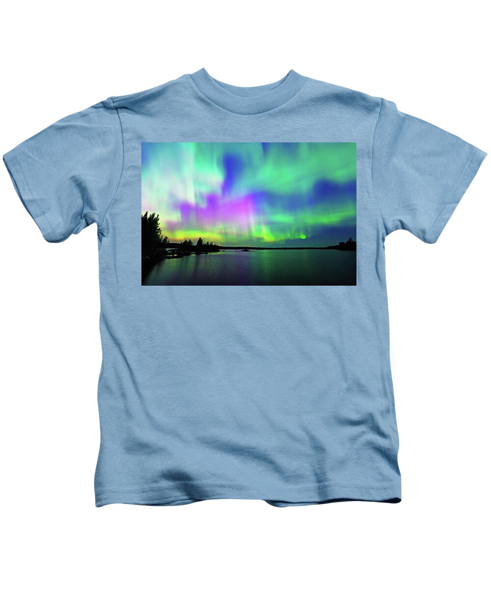 Northern Lights Kids T-Shirt featuring the photograph Northern Lights over Boulder Lake #3 by Shixing Wen