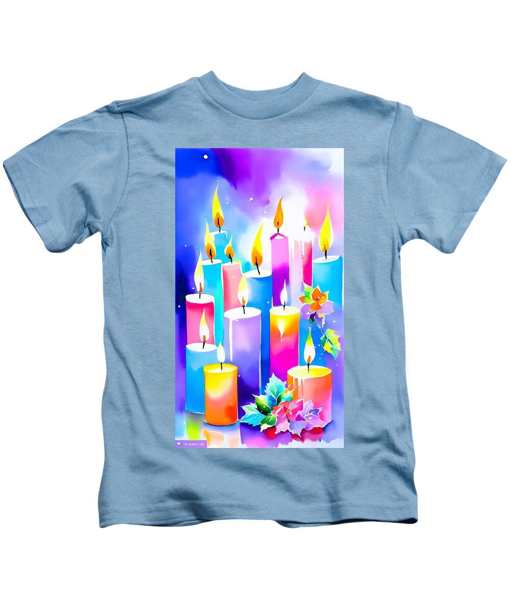 Candles Kids T-Shirt featuring the digital art A I Holiday Candles 3 by Denise F Fulmer