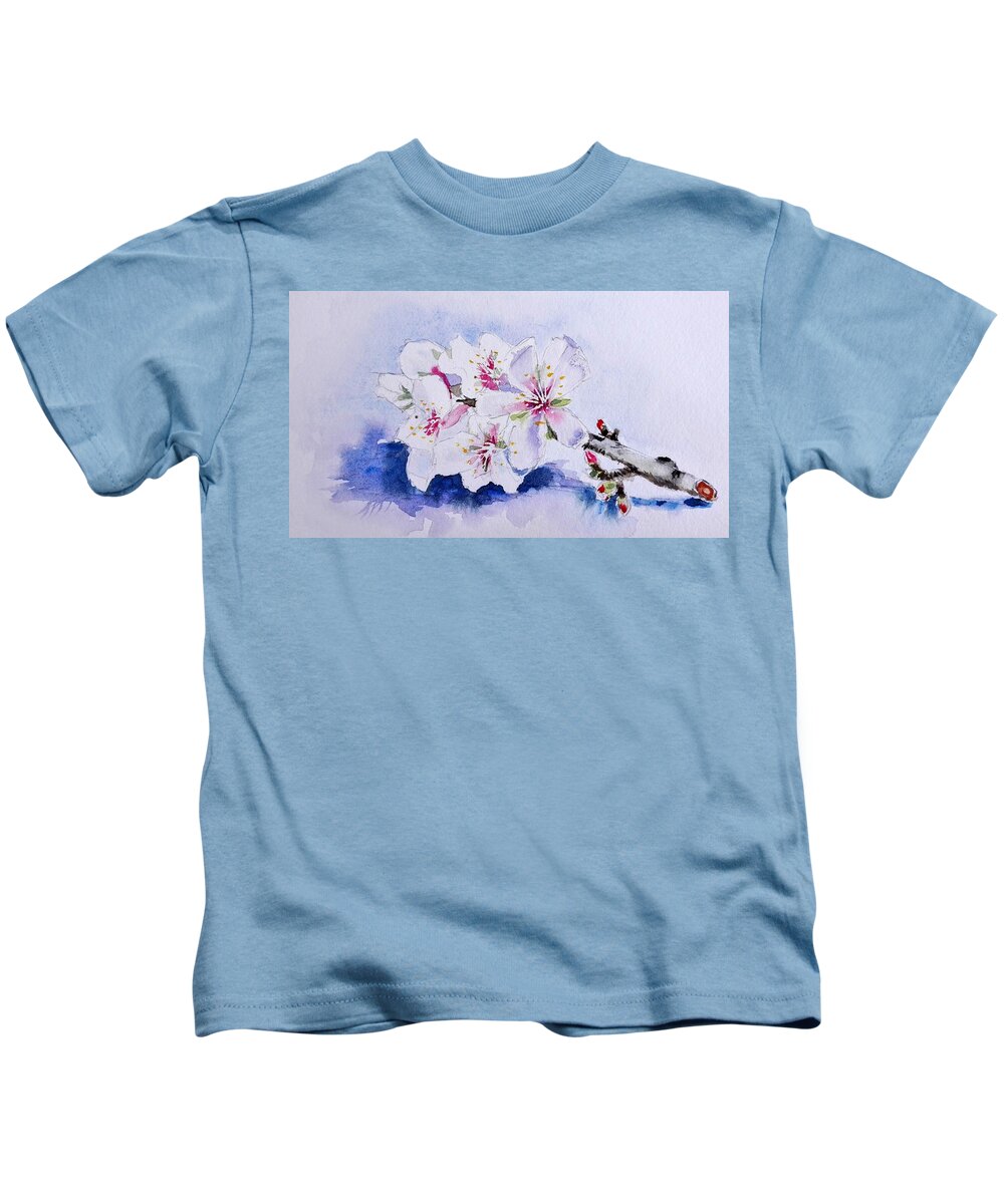 Flowers Kids T-Shirt featuring the painting Almond Blossom by Sandie Croft