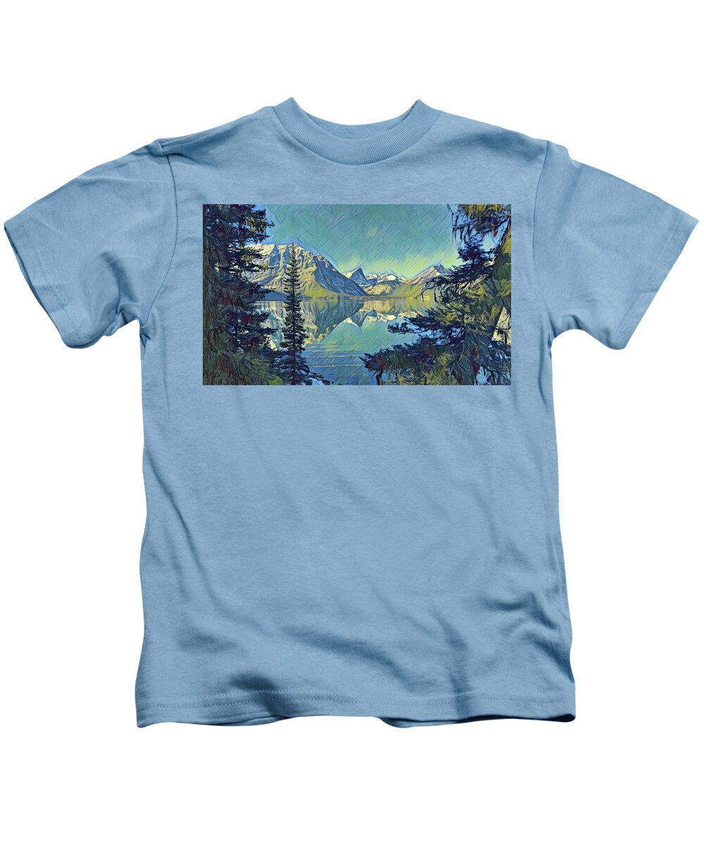 Canoe Kids T-Shirt featuring the painting Alpine Wilderness by Marie Conboy