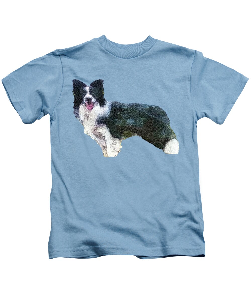 Border Collie Kids T-Shirt featuring the painting Andrew - Border Collie by Doggy Lips