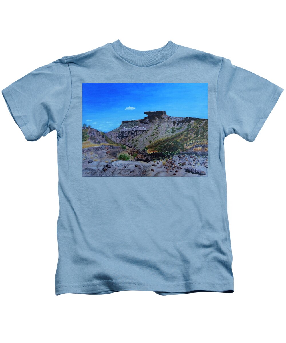 Las Cruces Kids T-Shirt featuring the painting Anvil Rock by Mike Kling