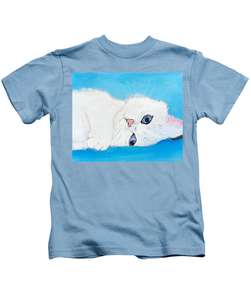 Pets Kids T-Shirt featuring the painting Baby Blue Eyes by Kathie Camara