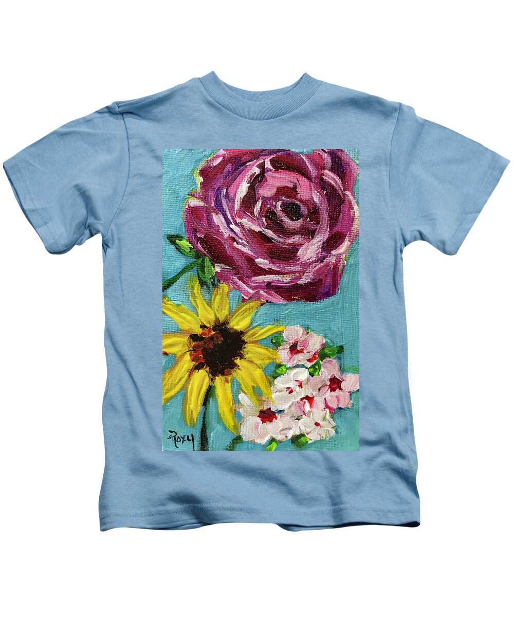 Roses Kids T-Shirt featuring the painting Backyard Blooms by Roxy Rich