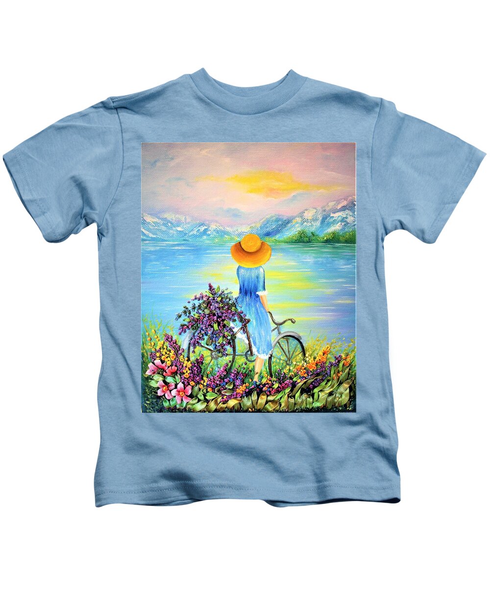 Wall Art Home Décor Kids T-Shirt featuring the mixed media Beginning of the day by Tanya Harr