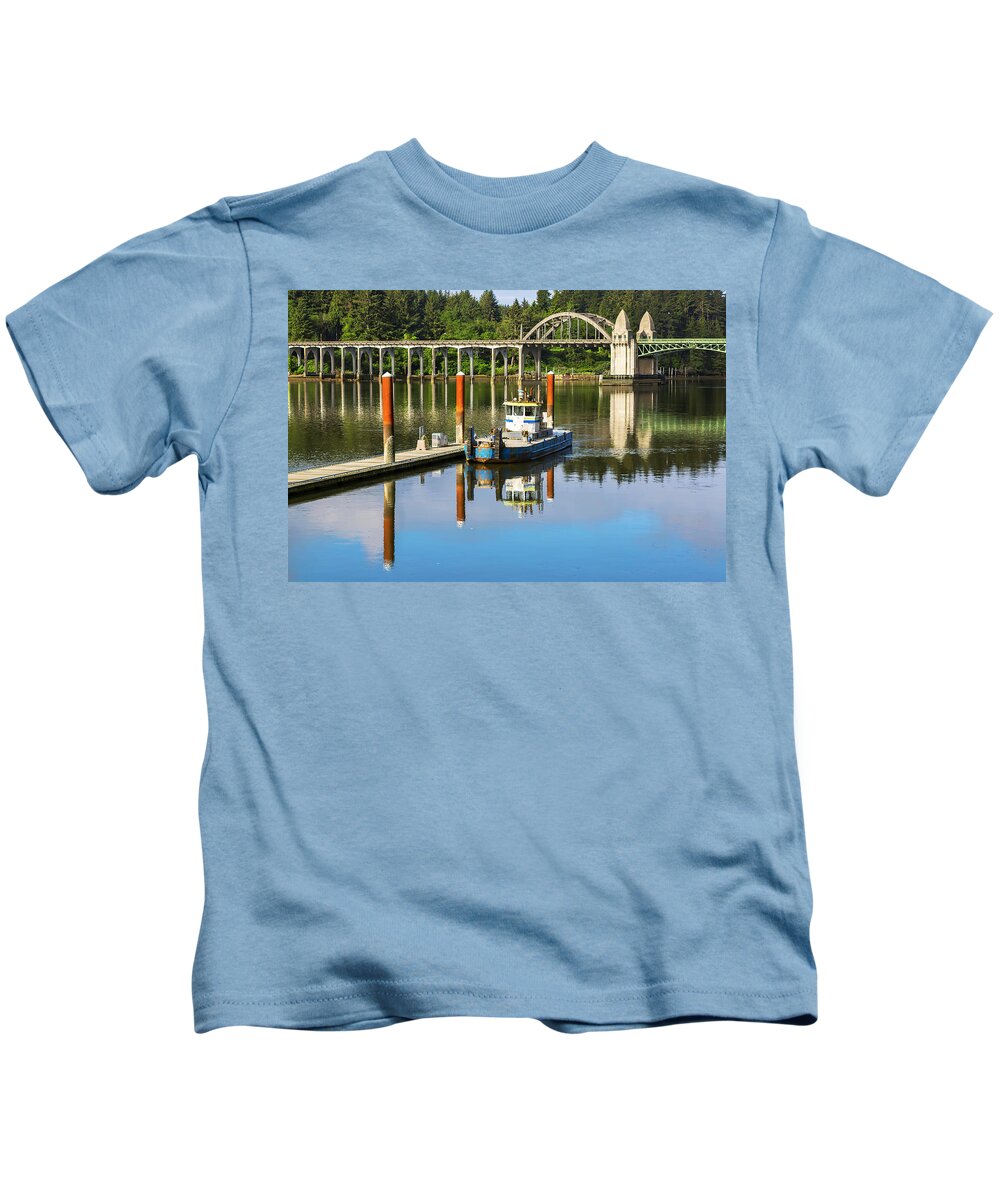 Boat Kids T-Shirt featuring the photograph Boat and Bridge by Loyd Towe Photography