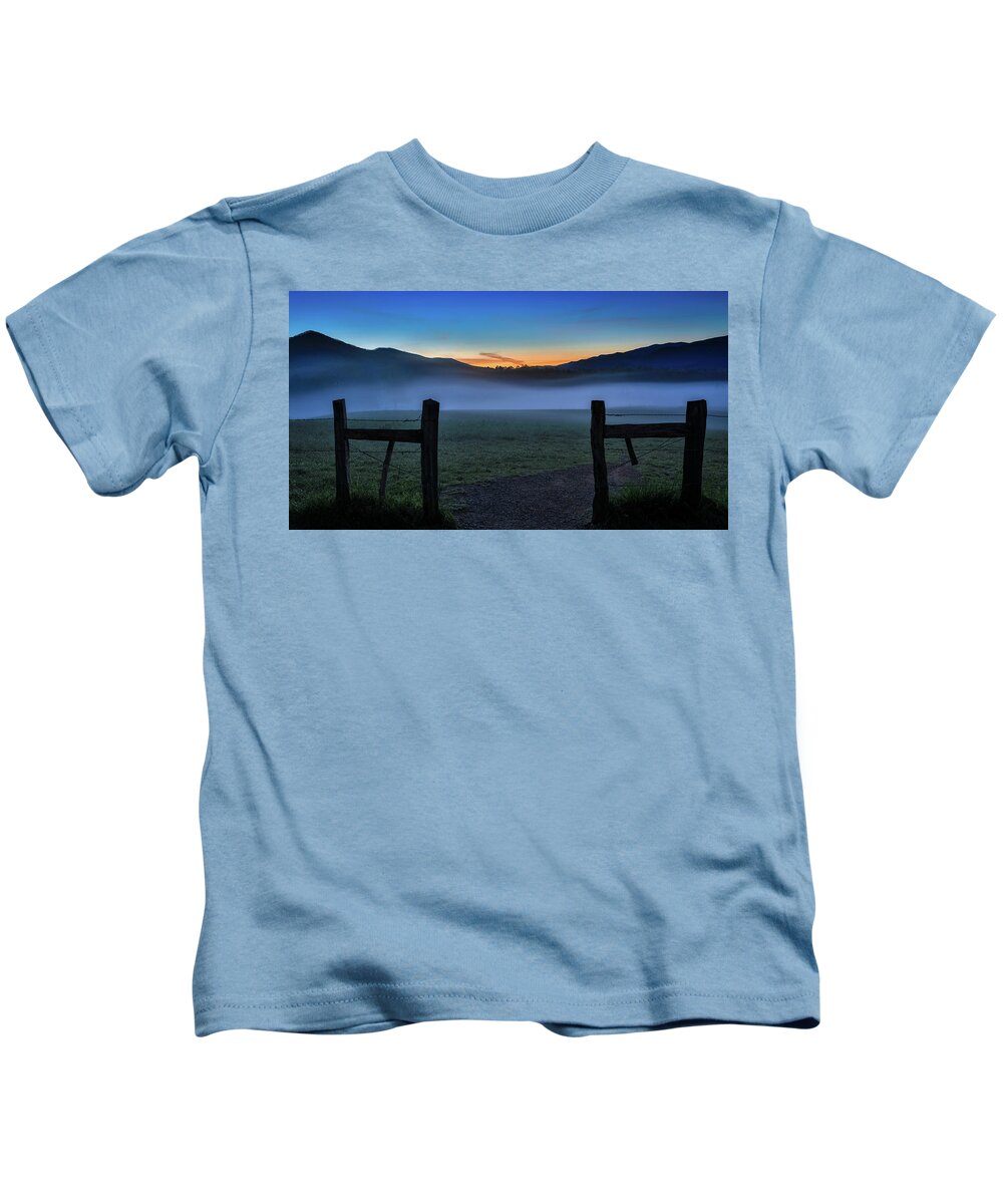 Cades Cove Sunrise Fence Kids T-Shirt featuring the photograph Cades Cove Sunrise Fence by Dan Sproul