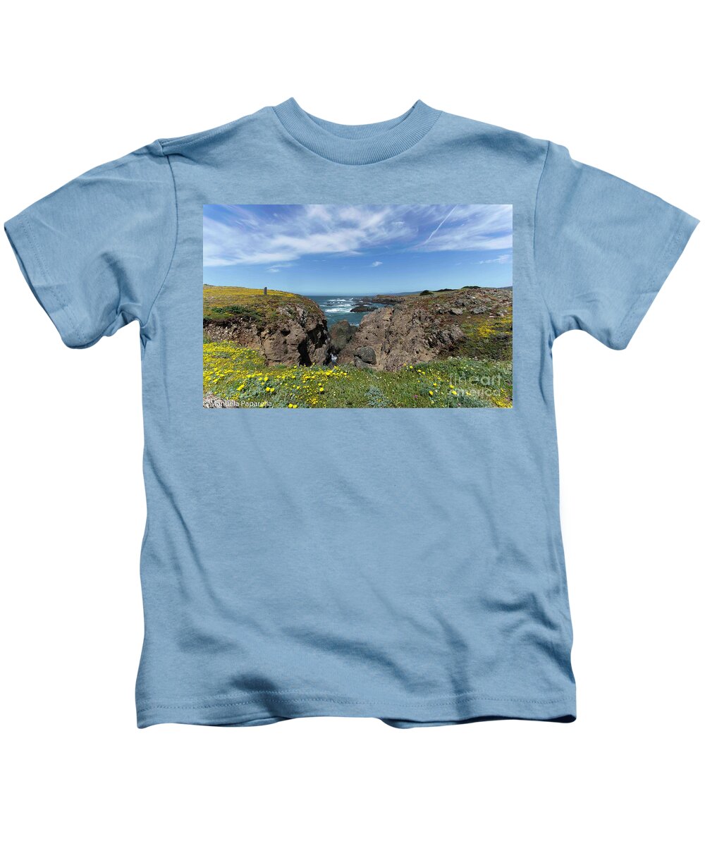 California Coast Kids T-Shirt featuring the photograph California Coastal View by Manuela's Camera Obscura