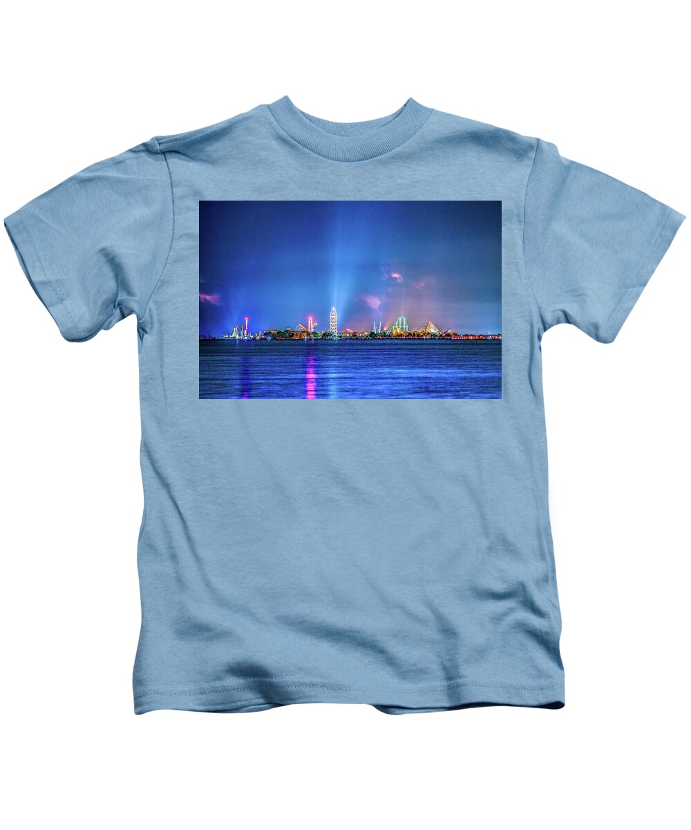 Cedar Point Kids T-Shirt featuring the photograph Cedar Point Amusement Park Before The Storm Sandusky Ohio by Dave Morgan