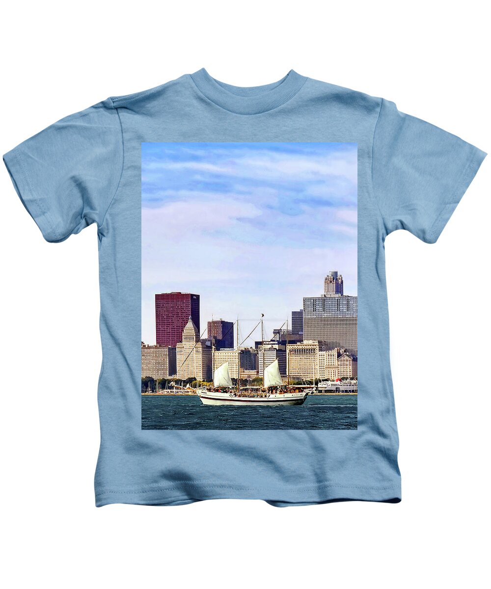 Chicago Kids T-Shirt featuring the photograph Chicago IL - Schooner on Lake Michigan by Susan Savad