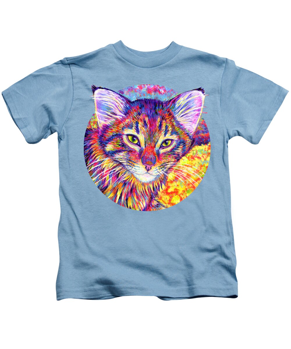 Cat Kids T-Shirt featuring the painting Colorful Maine Coon Kitten by Rebecca Wang