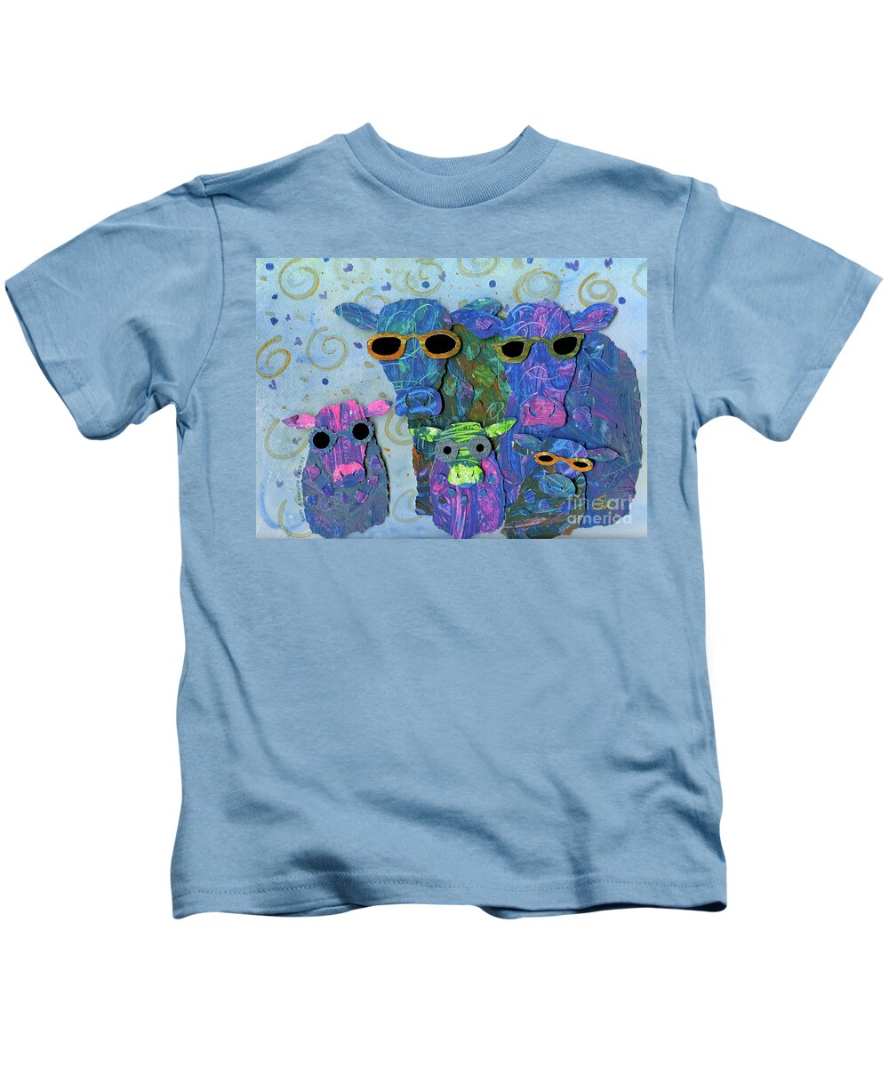 Cows Kids T-Shirt featuring the mixed media Cool Cows by Shirley Robinett