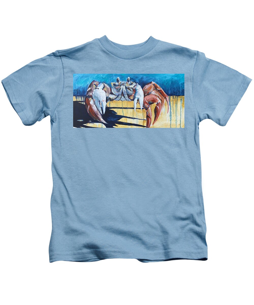 Crab Kids T-Shirt featuring the painting Crab Along by Alan Metzger