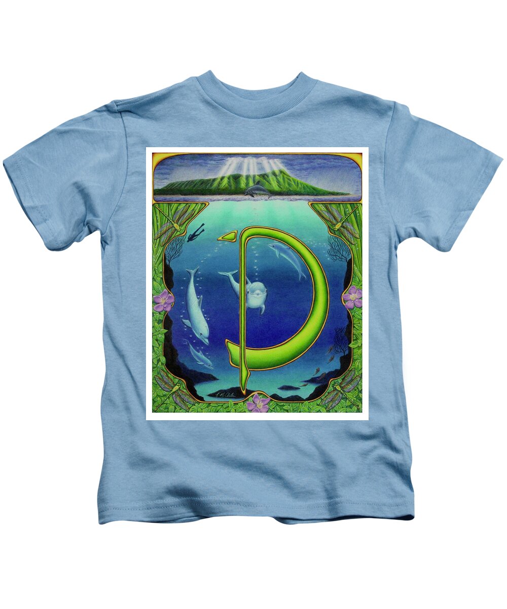 Kim Mcclinton Kids T-Shirt featuring the drawing D is for Dolphin by Kim McClinton