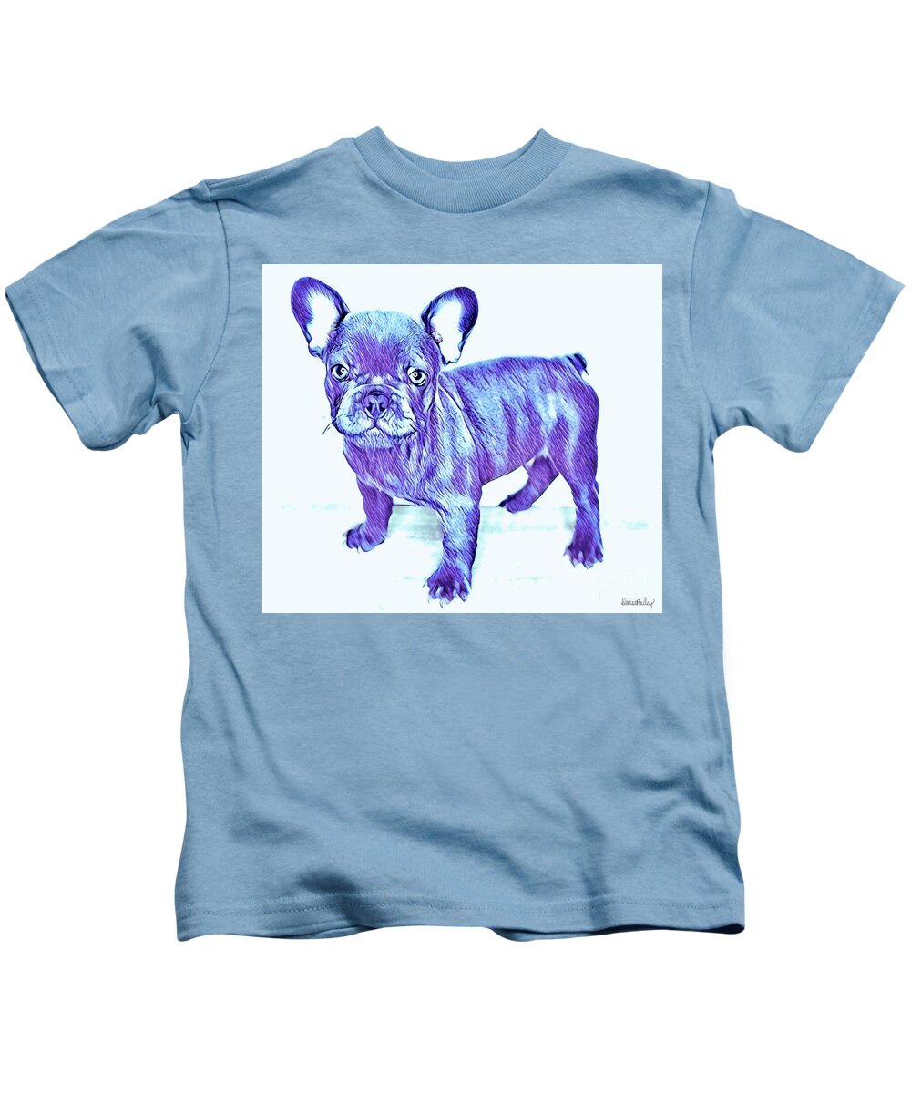 Blue French Bulldog. Frenchie. Dog. Pets. Animals. Kids T-Shirt featuring the digital art Da Ba Dee by Denise Railey