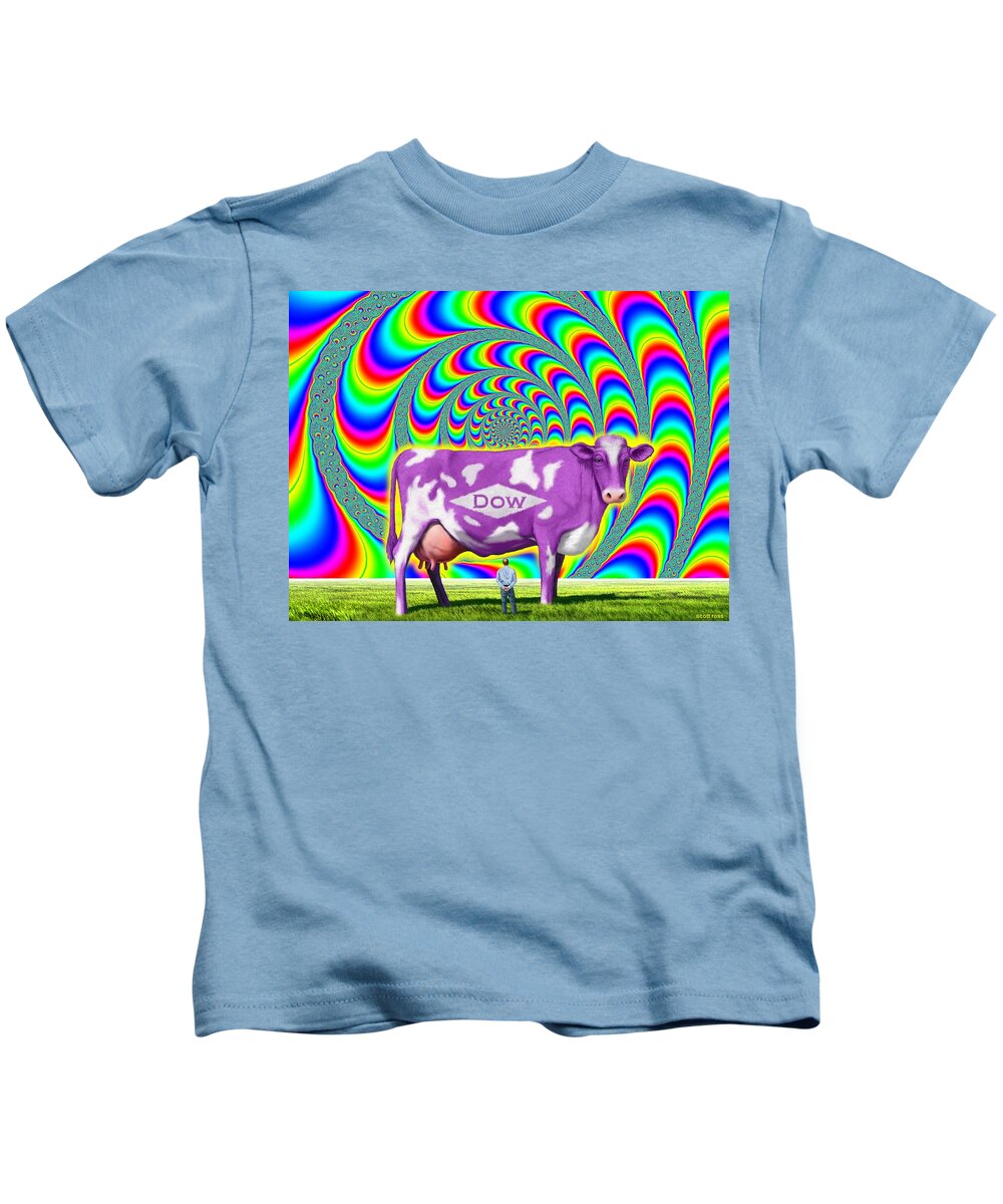 Environment Kids T-Shirt featuring the digital art Dow Cow by Scott Ross