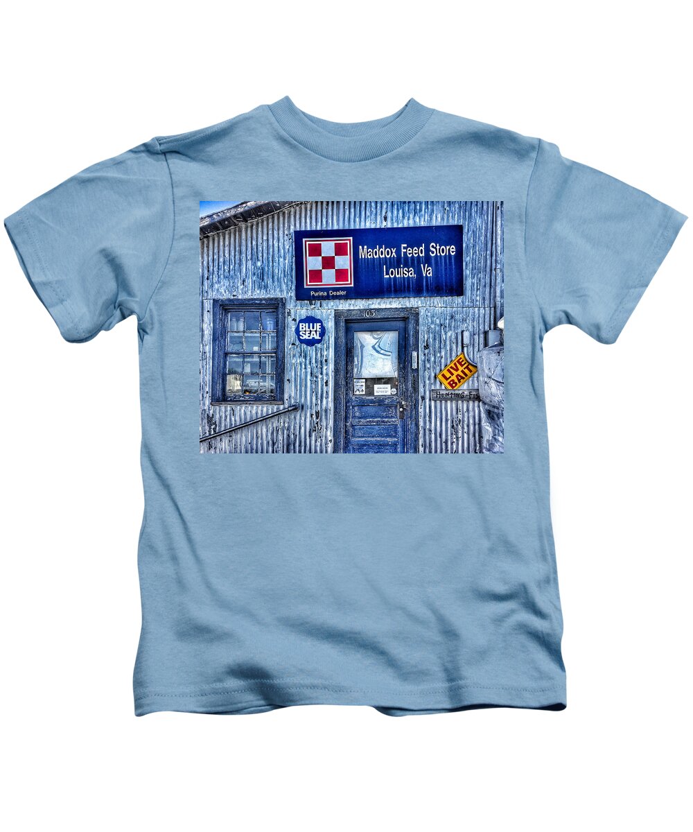 Photo Kids T-Shirt featuring the photograph Feed Store by Anthony M Davis