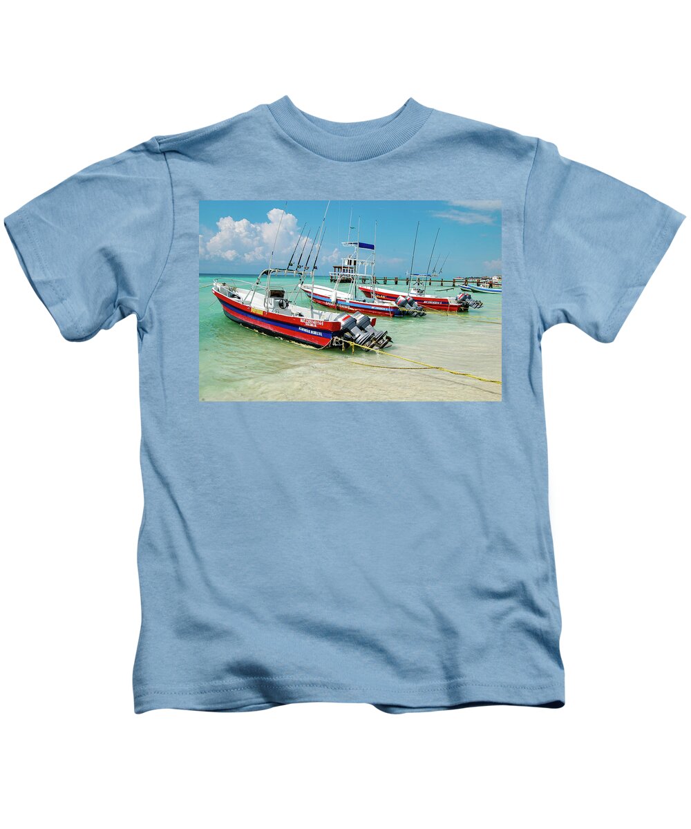 Fishing Kids T-Shirt featuring the photograph Fishing Boats Playa del Carmen by William Scott Koenig