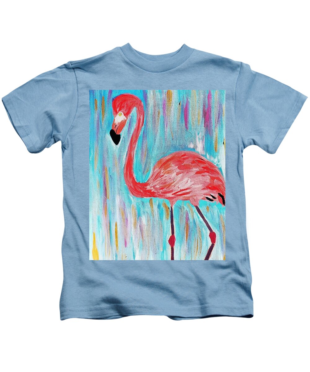 Bird Kids T-Shirt featuring the painting Flamingo by Amy Kuenzie