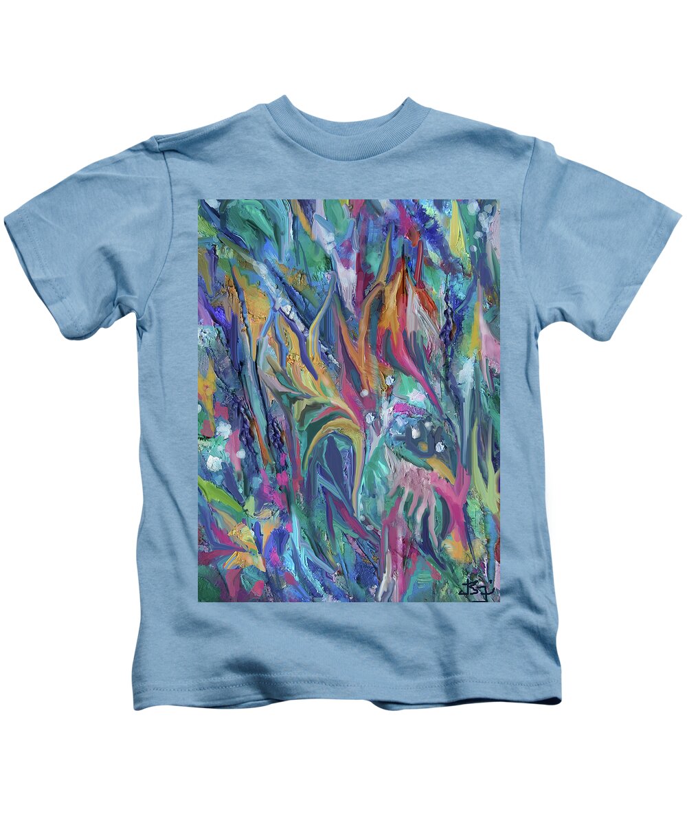Colorful Abstract Kids T-Shirt featuring the mixed media Garden Breezes by Jean Batzell Fitzgerald