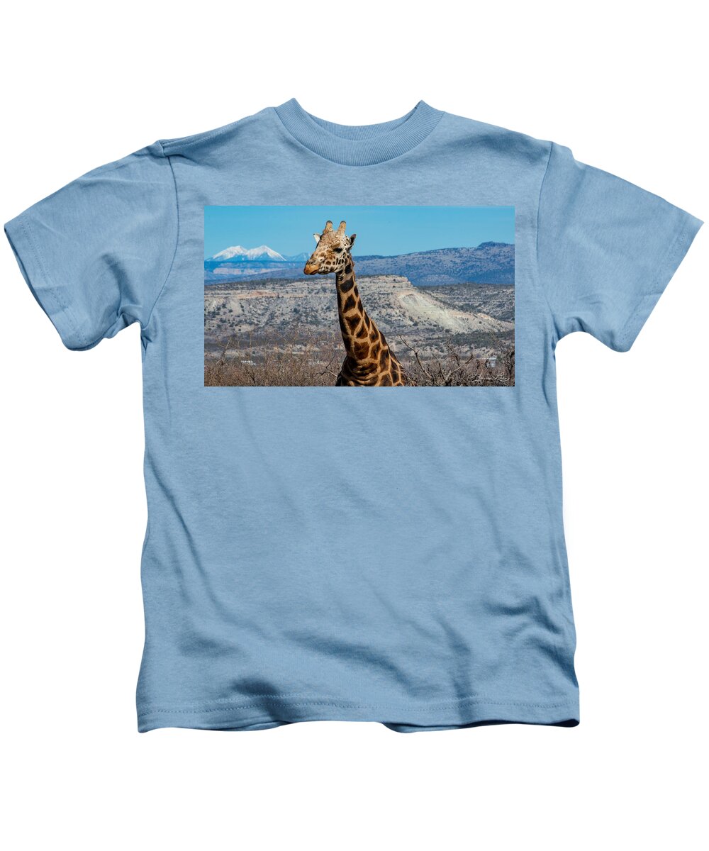 Giraffe At Out Of Africa Fstop101 Kids T-Shirt featuring the photograph Giraffe by Geno Lee