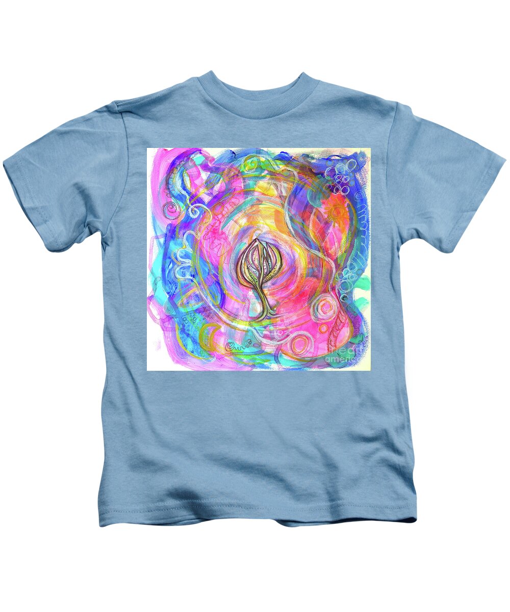 Mandala Kids T-Shirt featuring the mixed media Go with the Flow 2 by Mimulux Patricia No