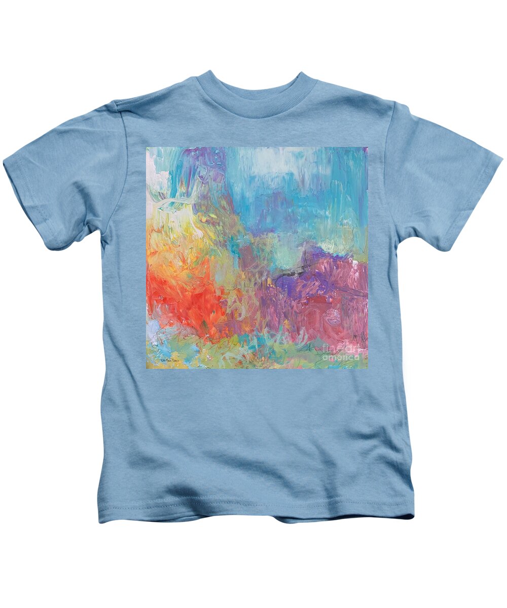 Landscape Kids T-Shirt featuring the painting Hiking Abstract Landscape by Robin Pedrero