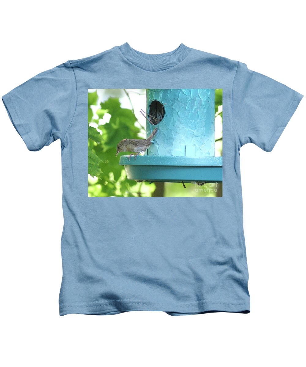 Birds Kids T-Shirt featuring the photograph House Wren at her Nest by Margie Avellino