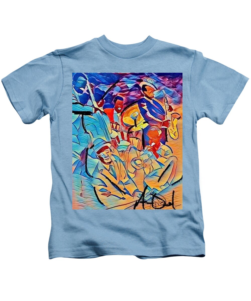  Kids T-Shirt featuring the painting Jazz Color by Angie ONeal