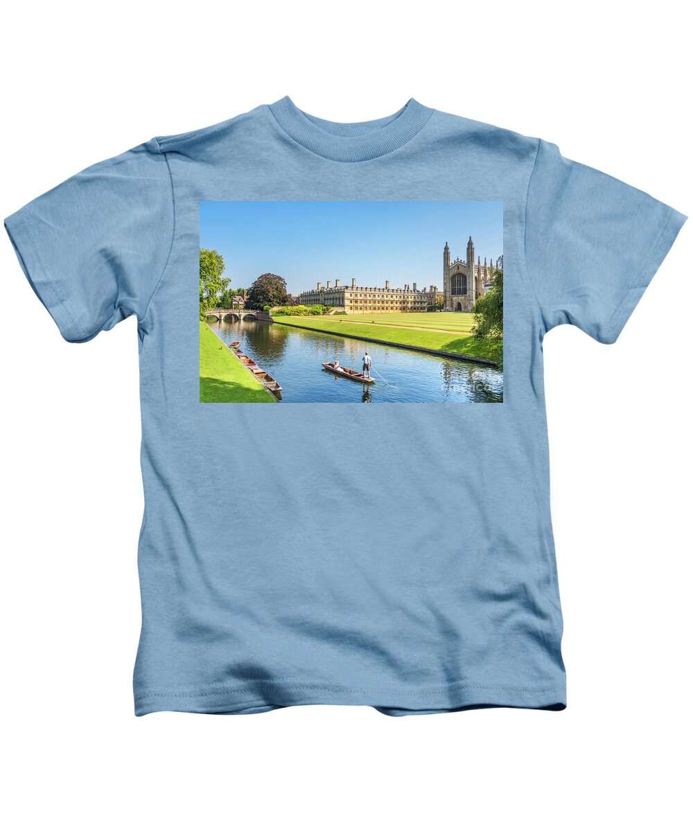 Kings College Kids T-Shirt featuring the photograph Kings College Cambridge, Punting on the River, Cambridge, England by Neale And Judith Clark