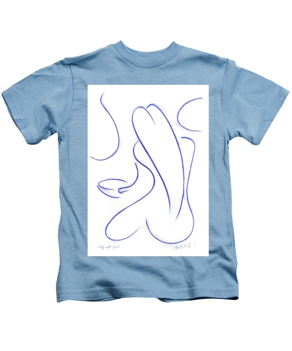 Pastel Kids T-Shirt featuring the drawing Lady with Bowl by Martin Bush