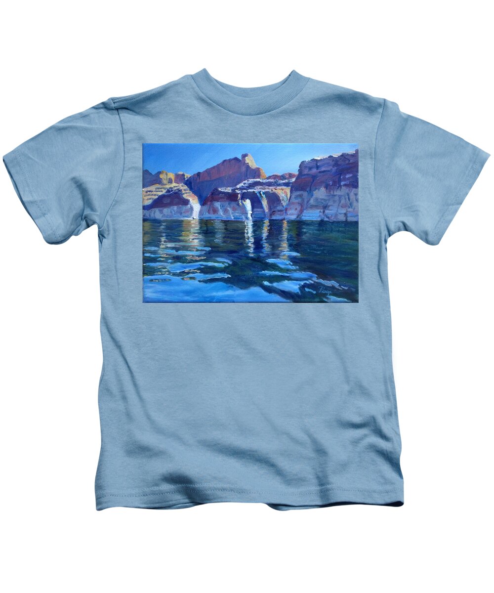 Lake Kids T-Shirt featuring the painting Lake Powell Reflections by Page Holland