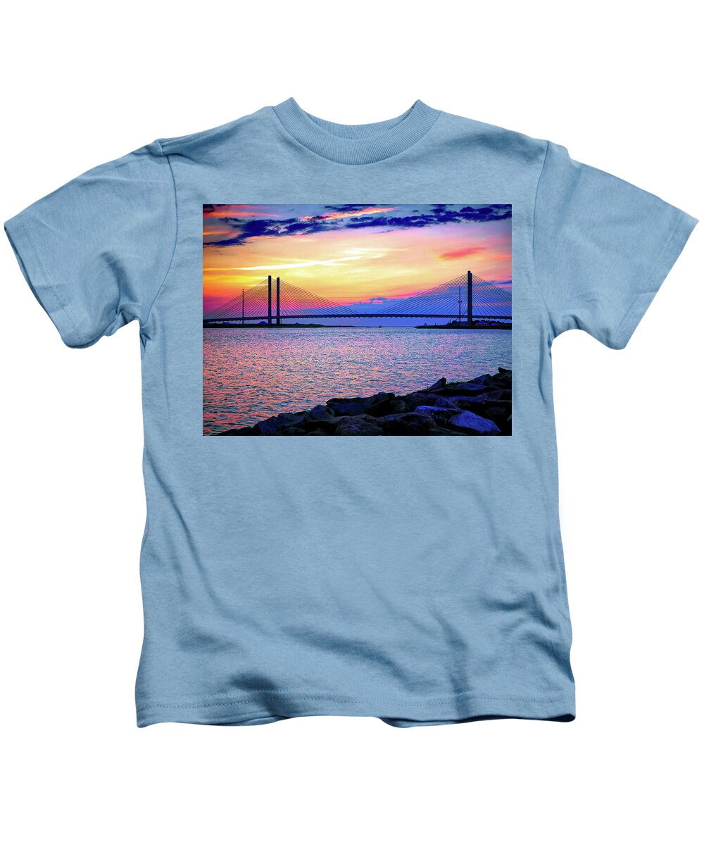 Indian River Inlet Kids T-Shirt featuring the photograph Magenta Morning at Indian River Bridge by Bill Swartwout
